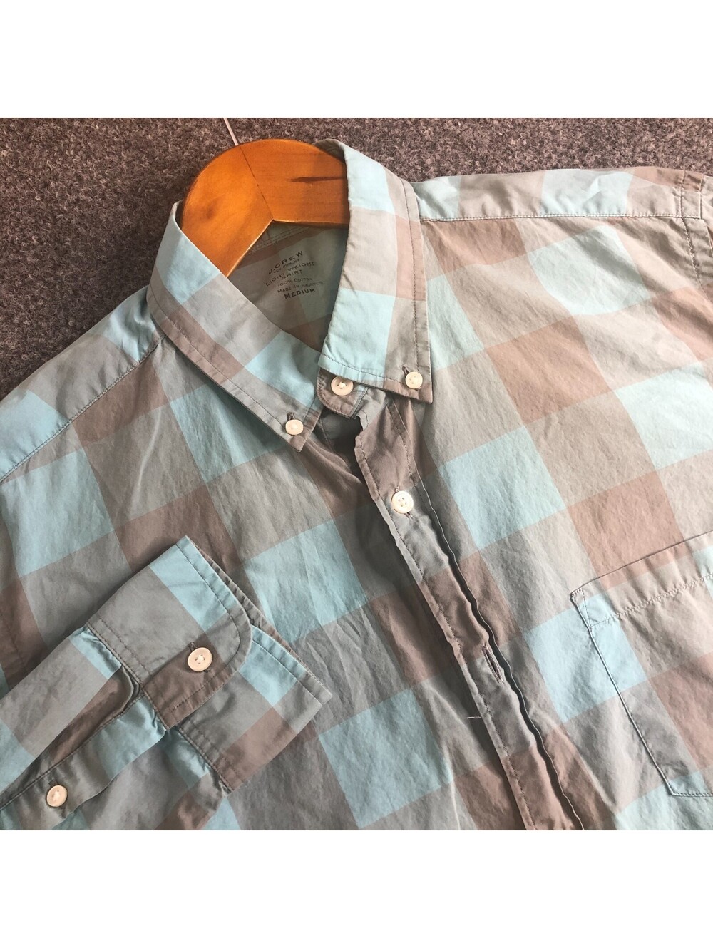 J.Crew Button Shirt Mens Medium Blue Gray Regular Fit Lightweight Plaid